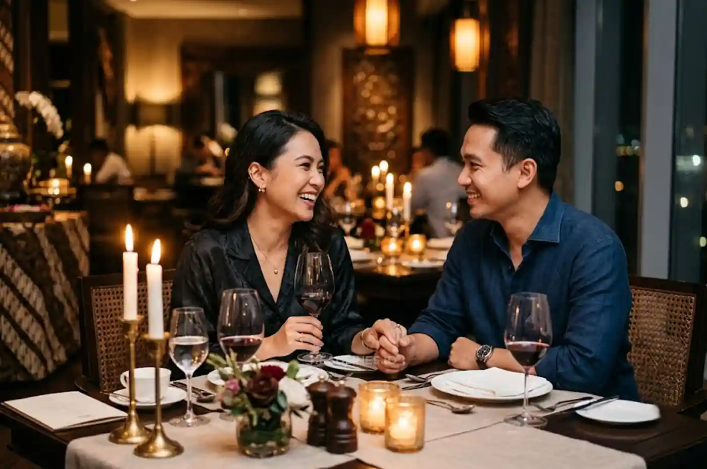 prompt gemini ai foto candle light dinner romantis